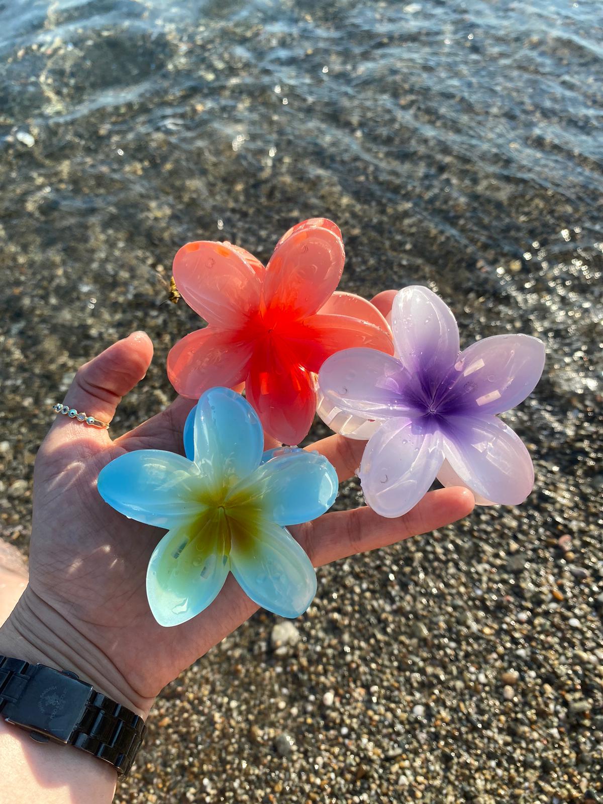 3 Adet Lotus Çiçek Parlak Akrilik Kadın Mandal Toka - Hibiscus Lüks Çiçek Toka - Lotus Çiçeği - Çiçek Toka - Hawai Toka