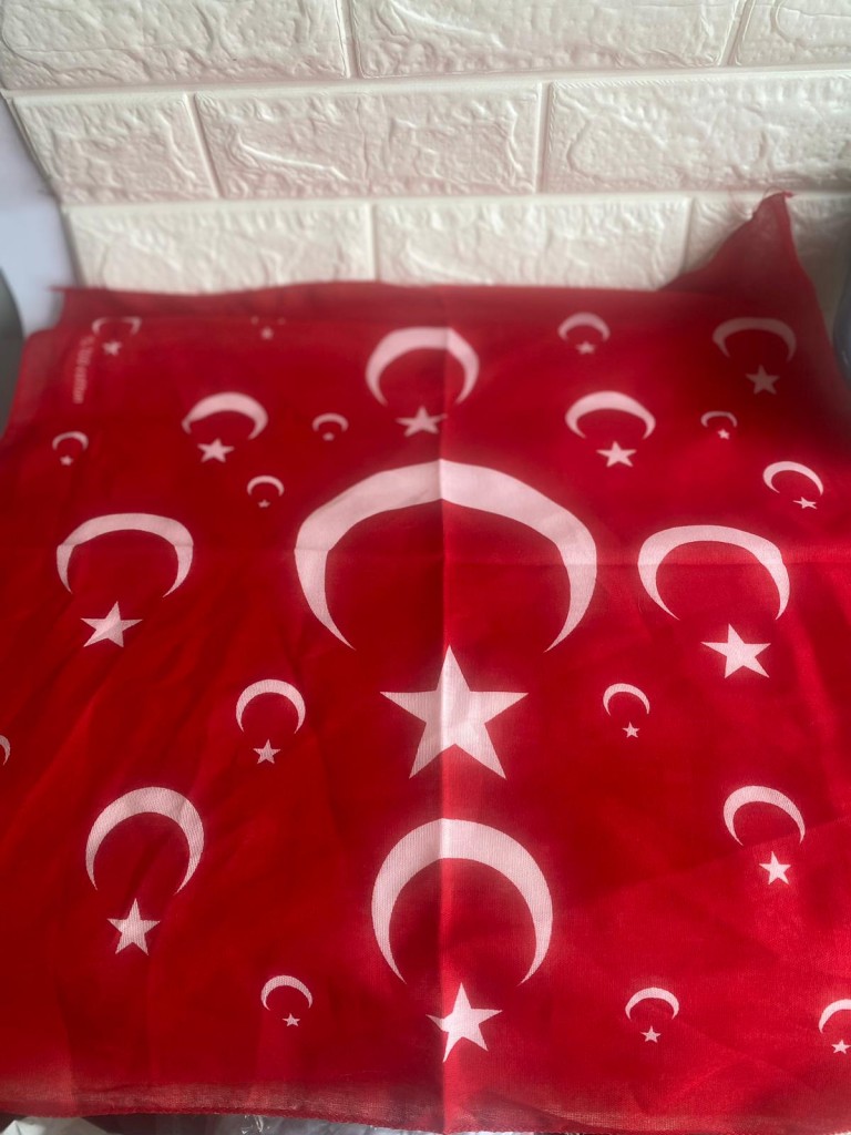 Unisex Kırmızı Ay Yıldız Türk Bayrağı Temalı Pamuk Kumaş Fular - Bandana - 23 Nisan, 29 Ekim, 19 Mayıs