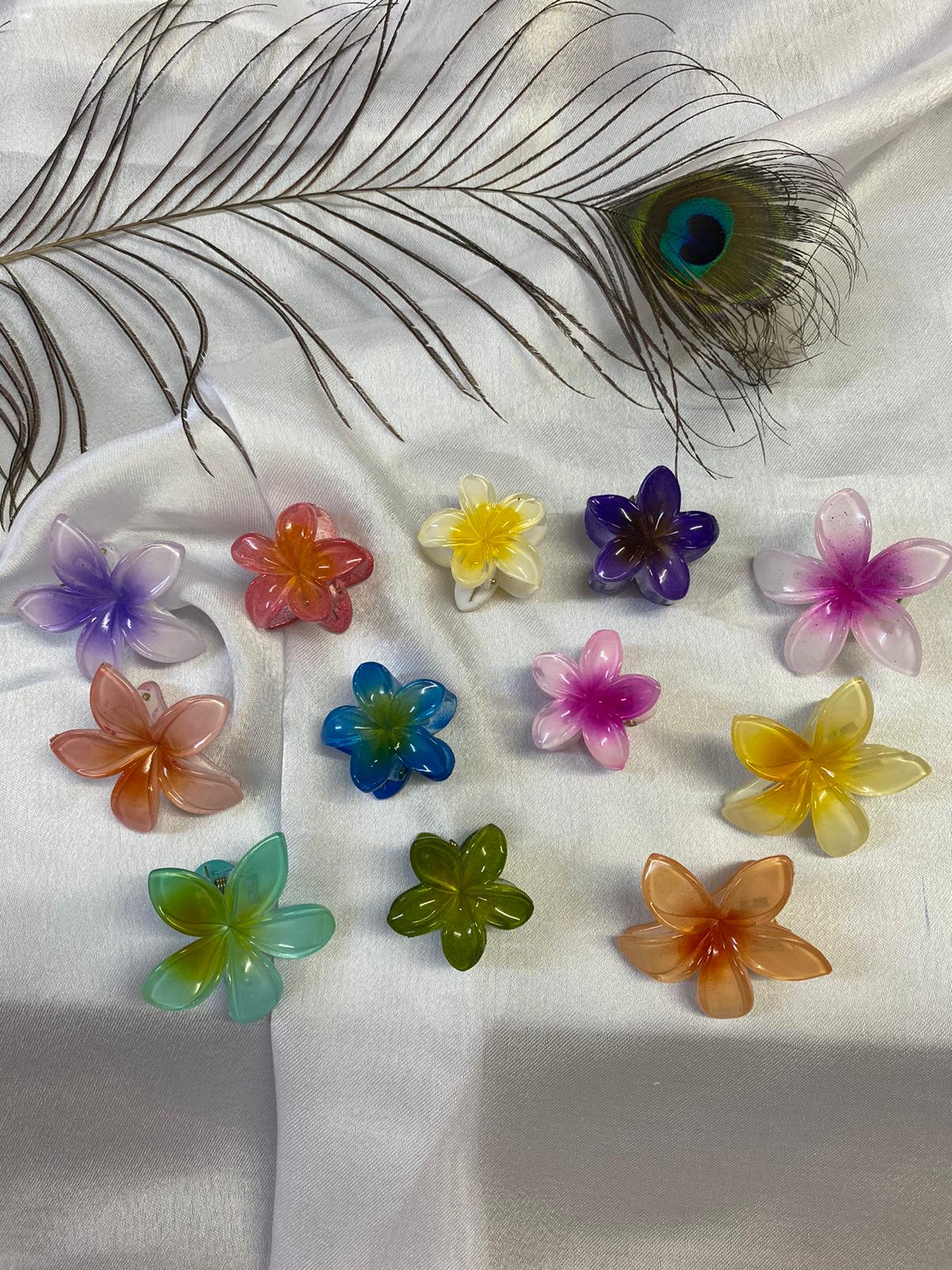 Renkli 12 Adet Küçük Lotus Çiçek Mandal Ve Pens Toka Seti - Aloha Hibiscus - Hawai Toka