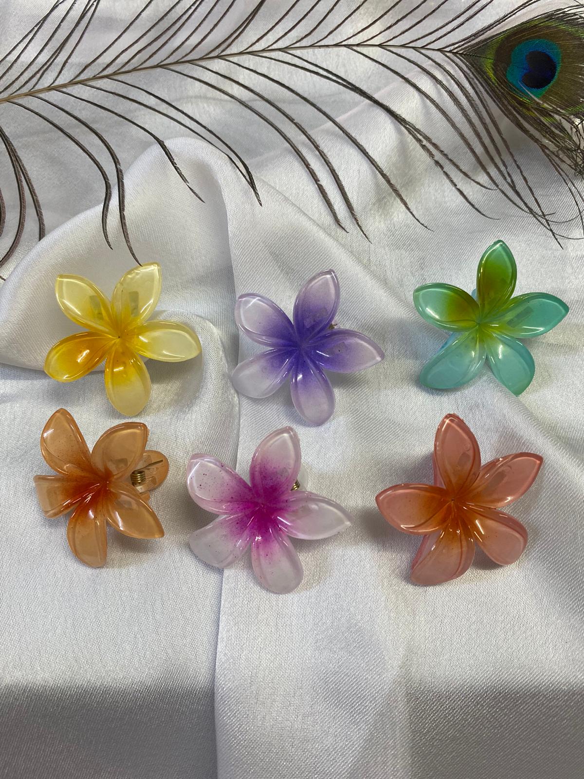 Renkli 6 Adet Küçük Lotus Çiçek Pensli Toka Seti - Hibiscus Hawai Aloha Toka - 4 CM